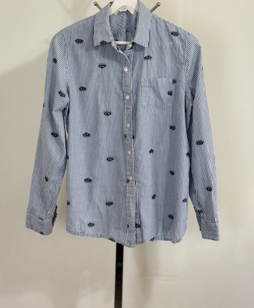 Trovata Birds of Paradis Womens Striped Embroidered Button-Down Shirt Top Size S